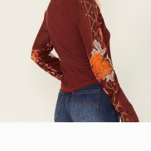 Free People Burgundy Floral Sleeve Top - Picture 2 of 4